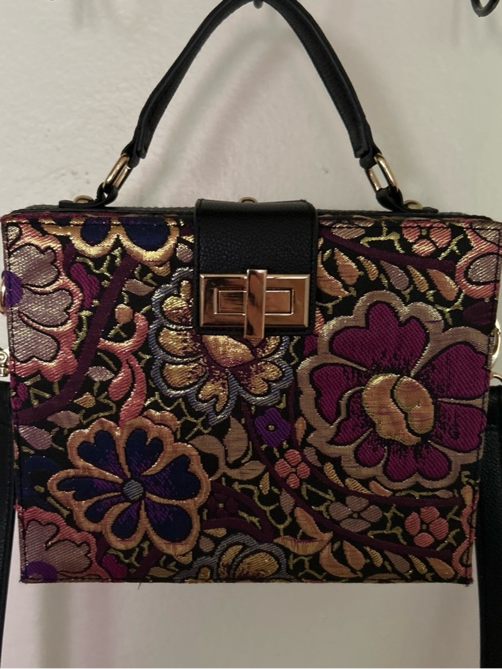 Free People Floral Brocade Satchel in Purple and Gold